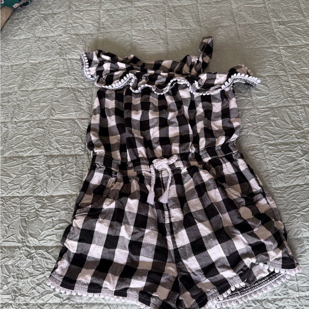 wonder nation Black and White Buffalo Check Girls Romper